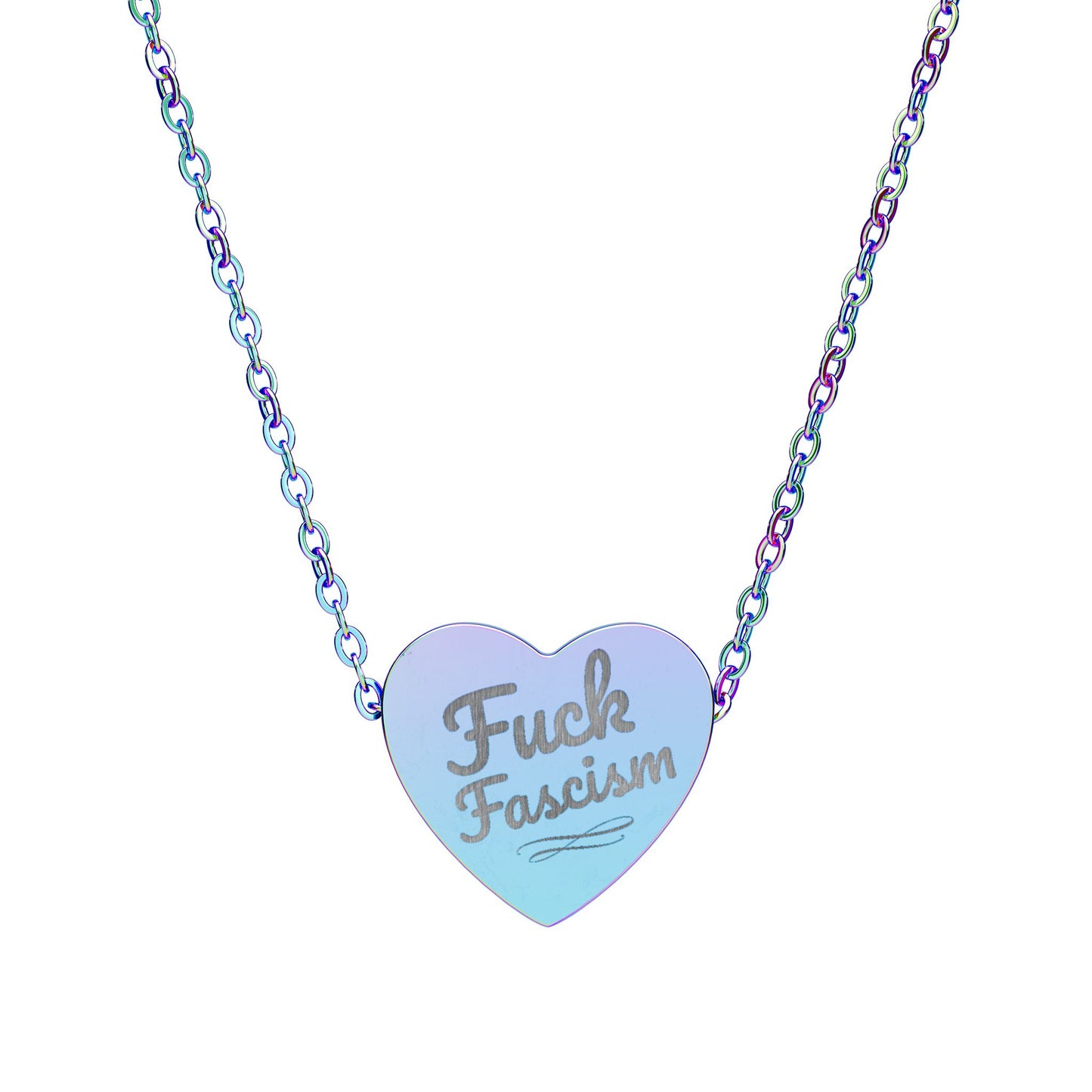 Heart Necklace - Fuck Fascism Engraved Pendant