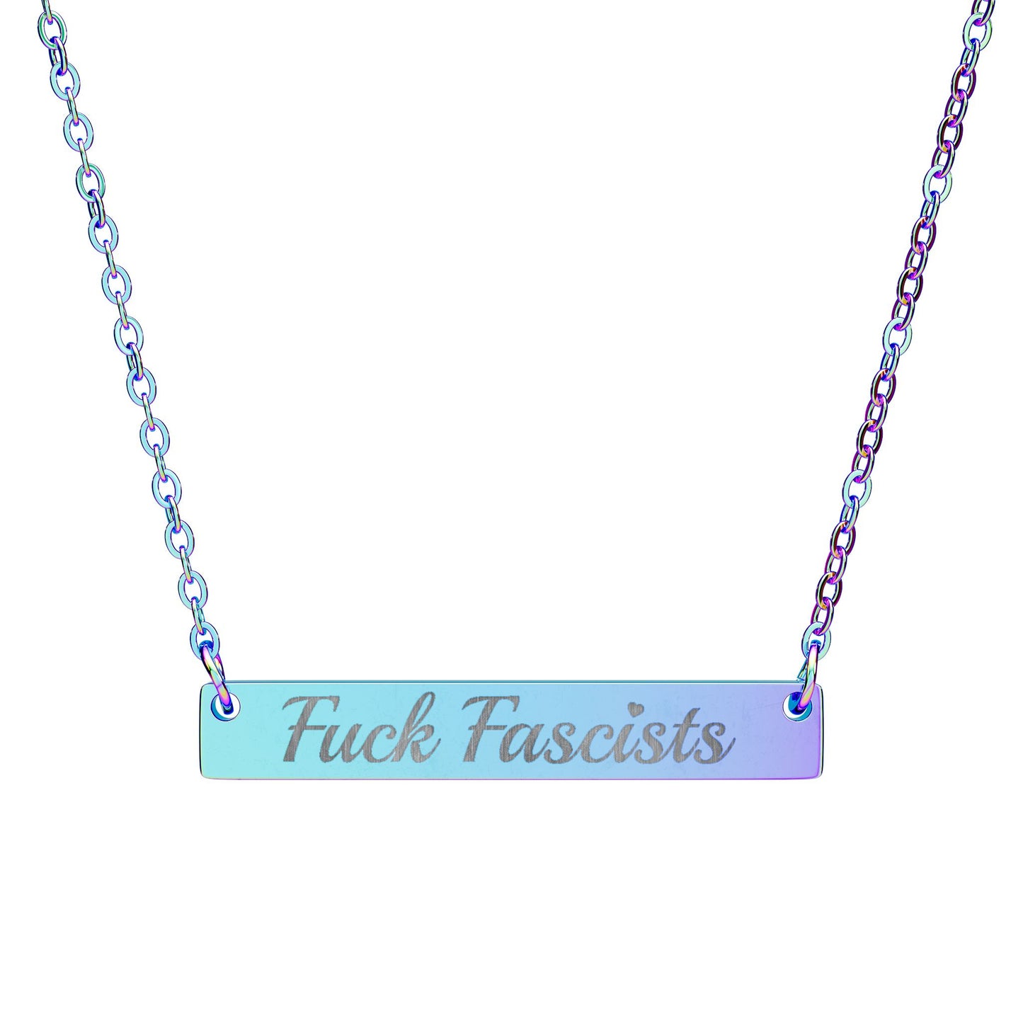 Engraved Bar Necklace - Fuck Fascists Horizontal Pendant 4 colors