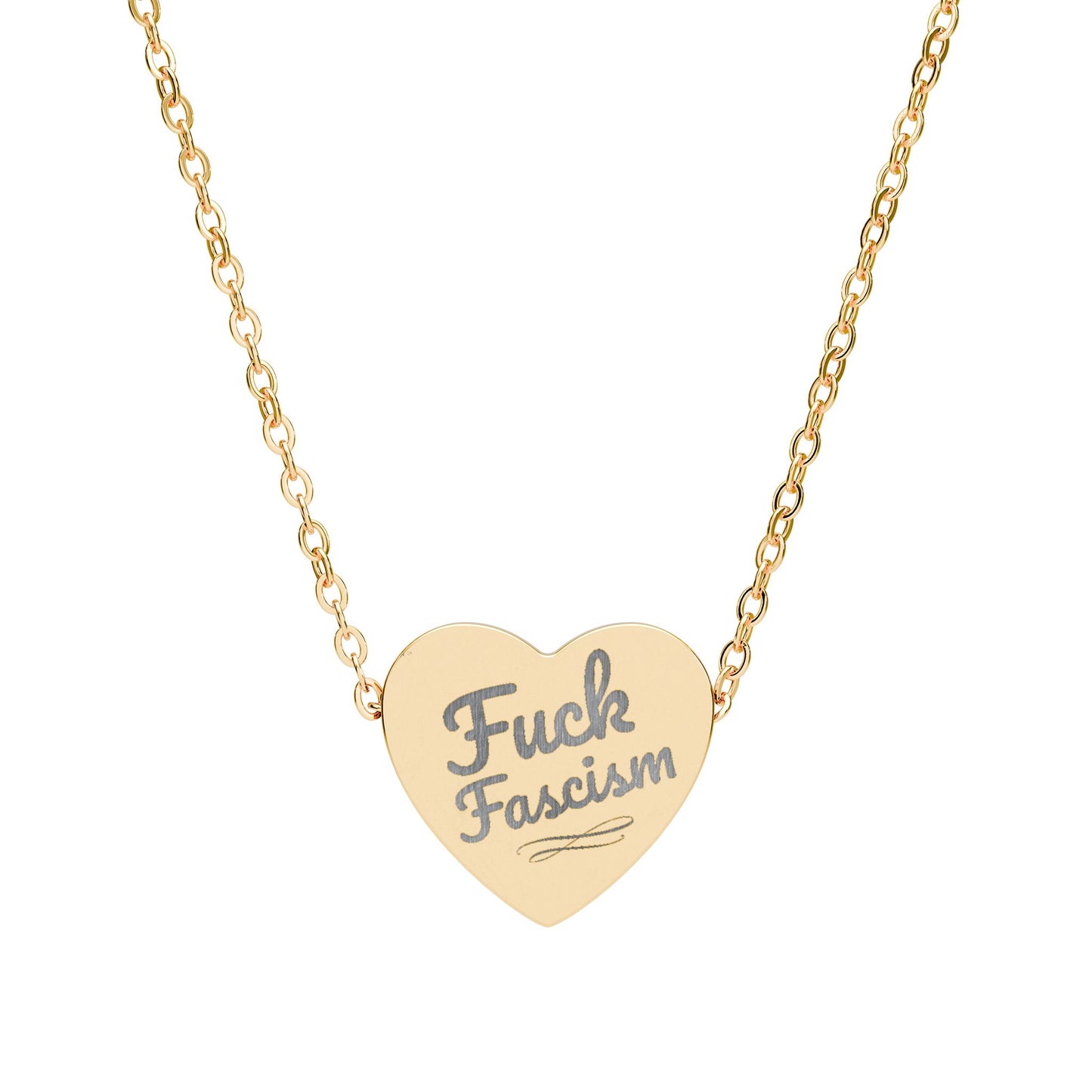 Heart Necklace - Fuck Fascism Engraved Pendant