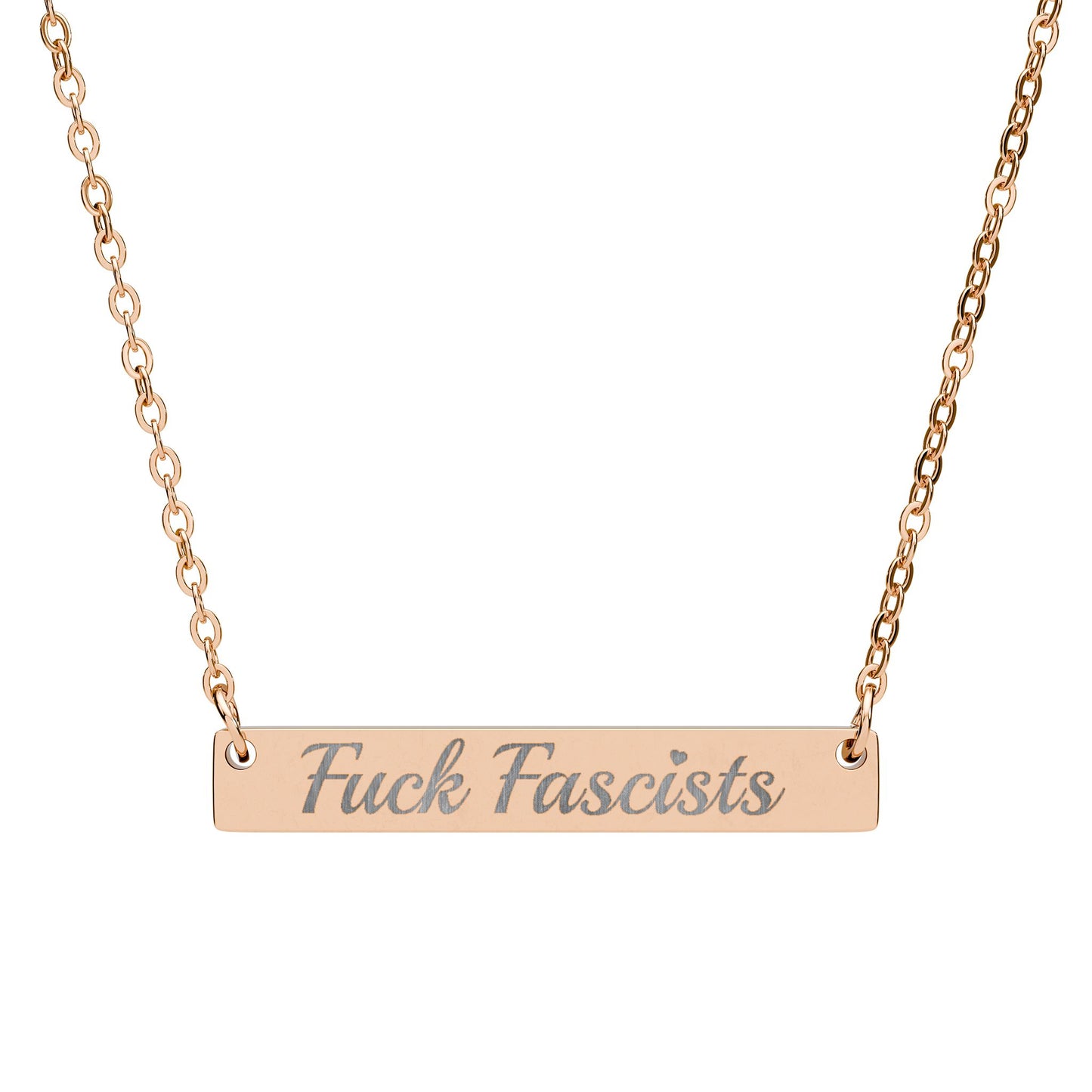 Engraved Bar Necklace - Fuck Fascists Horizontal Pendant 4 colors