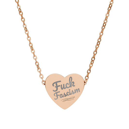 Heart Necklace - Fuck Fascism Engraved Pendant