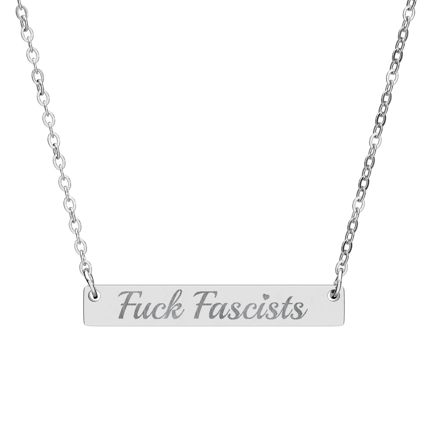 Engraved Bar Necklace - Fuck Fascists Horizontal Pendant 4 colors