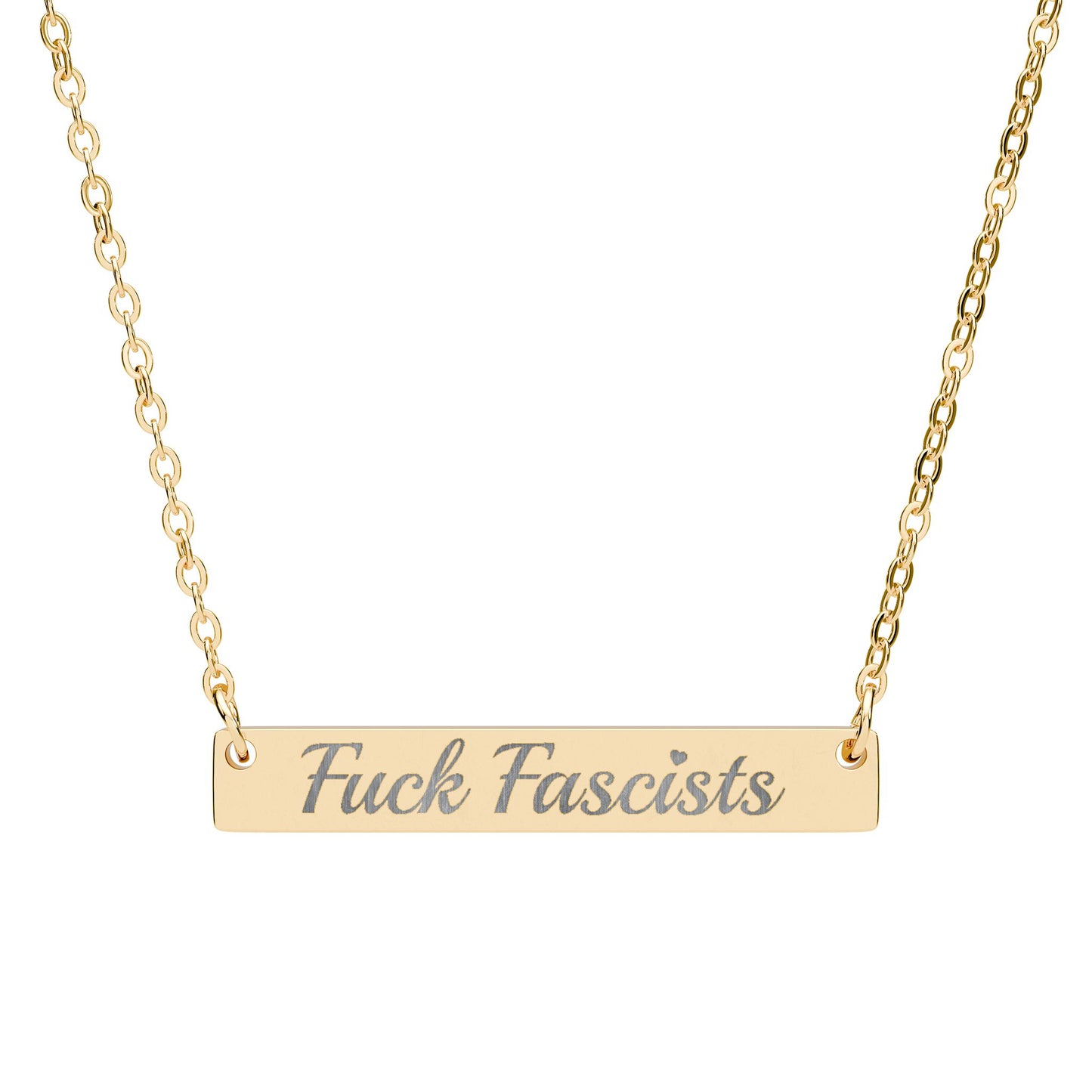 Engraved Bar Necklace - Fuck Fascists Horizontal Pendant 4 colors