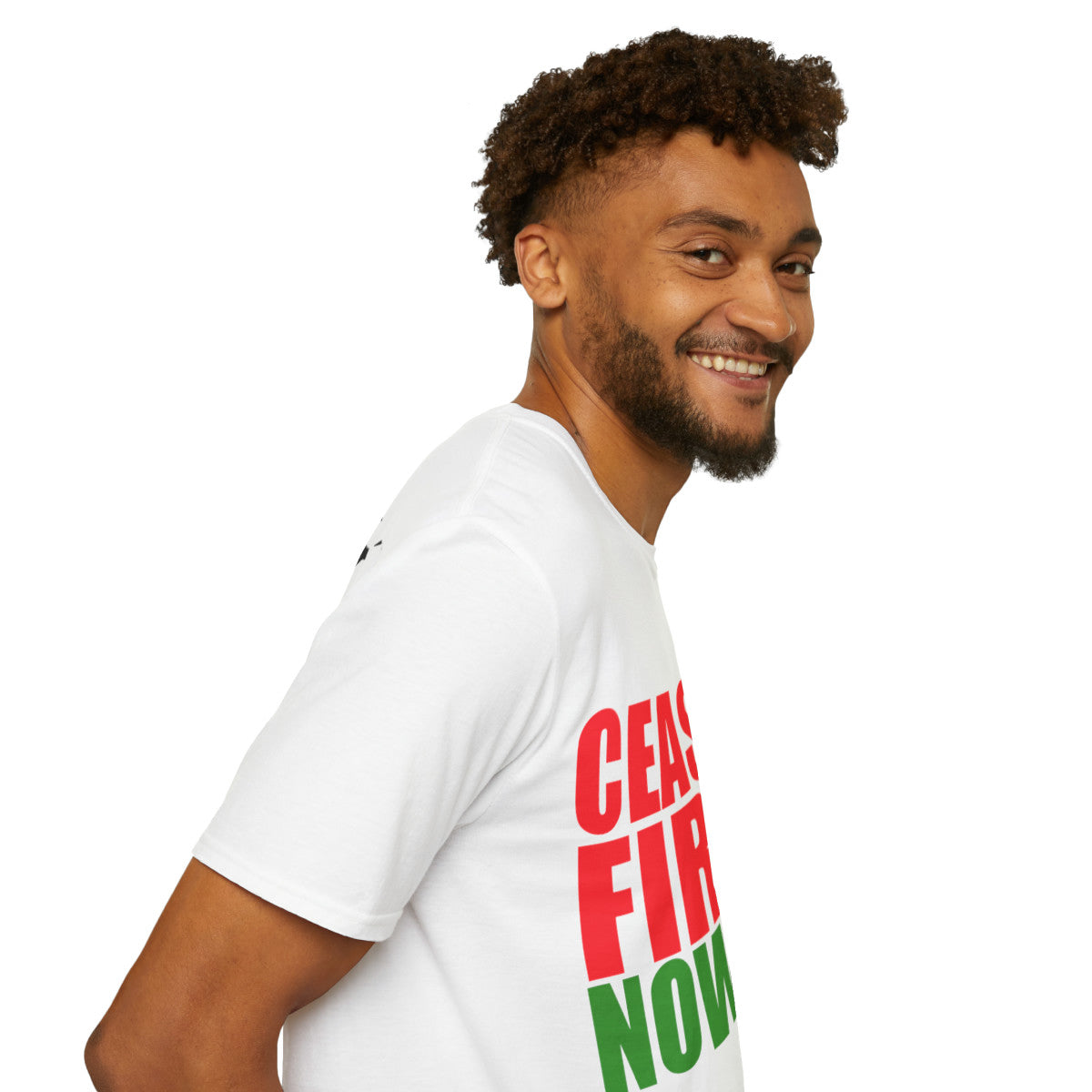 AP34 - "CEASEFIRE NOW!!" Unisex Softstyle T-Shirt